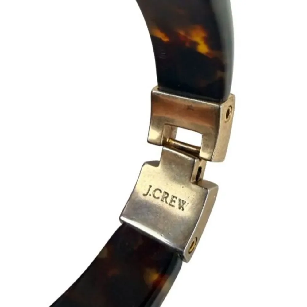 J.Crew Tortoise Shell Resin Bangle Bracelet Gold Tone Bronzed Hinged Cuff